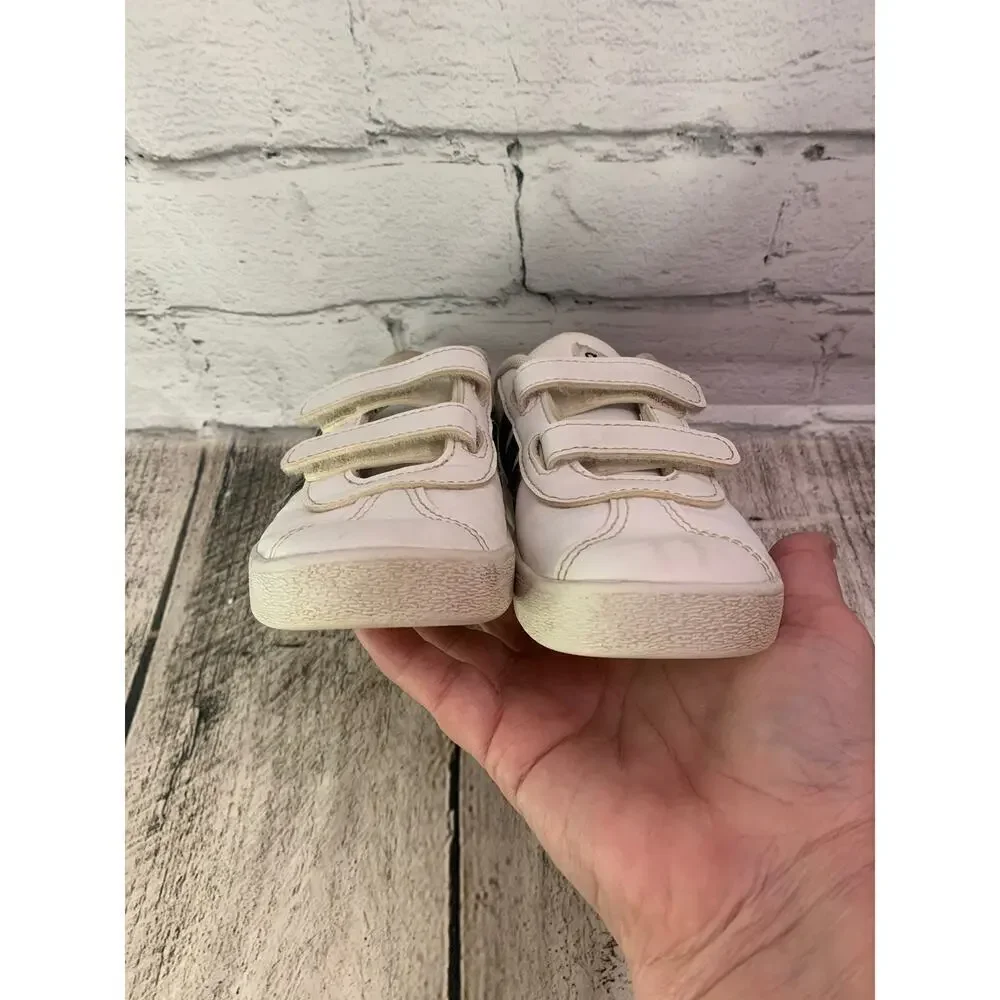 ADIDAS Girl's Court Shoes White with Black Stripes / Size: 10K